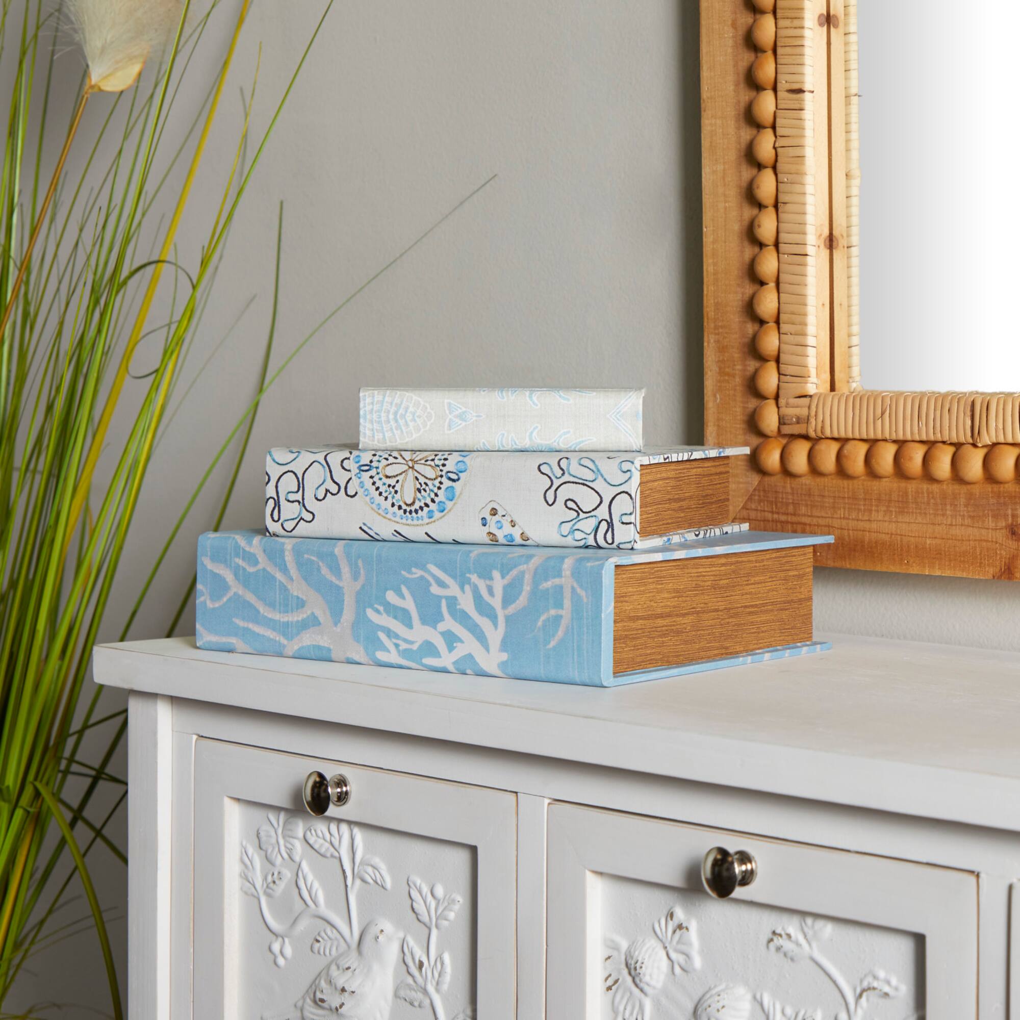 Light Blue Nature Print Canvas Faux Book Box Set